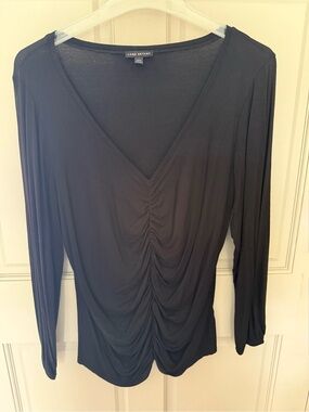Lane Bryant Black Ruched V-Neck Long Sleeve Top